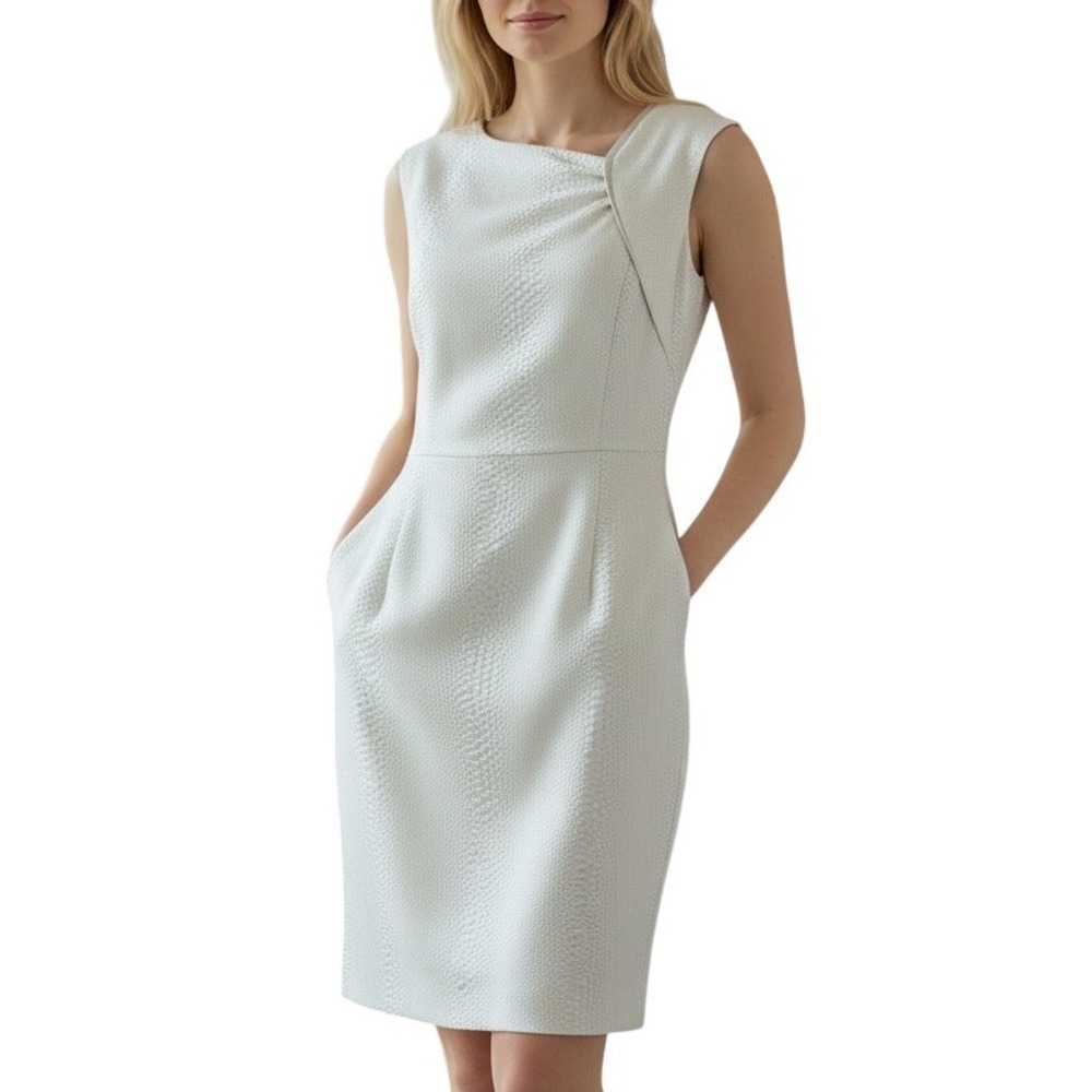 Antonio Melani Silver Snakeskin Textured Asymmetric Sheath Dress Pockets Size 4